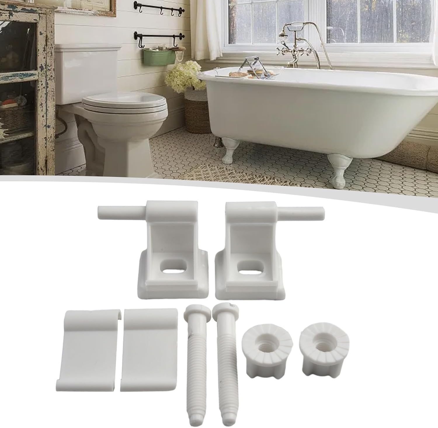 Toilet Seat Hinge Replacement Kit with Installation Hardware, Long-LastingPlastic Toilet Seat Repair Parts for Standard Elongated Bowls, White(white)