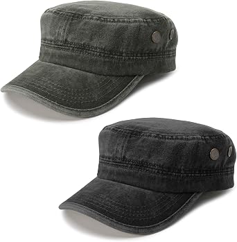 Meng Jiaran 2 Pcs Military Caps Washed Army Cap Cadet Baseball Caps Vintage Flat Top Hat for Men Boy Multicolour