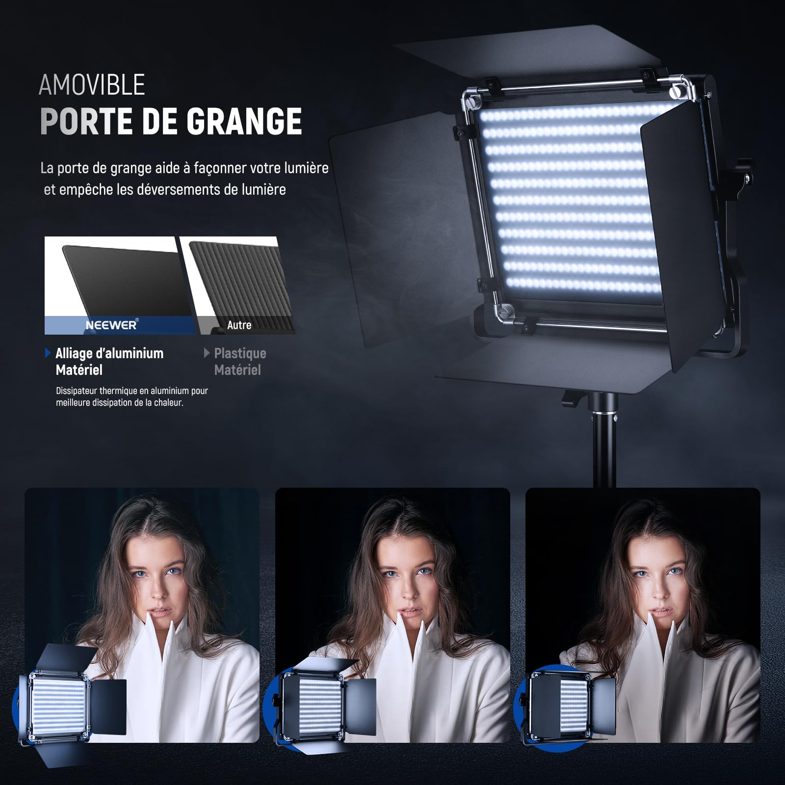 NEEWER Kit d'éclairage vidéo LED Bicolore 660 avec Deux Trépieds de 200cm,Panneau d'éclairage à Intensité Variable 3200K-5600K CRI 96+ avec Support en U & Coupe-Flux pour Studio Photo,Streaming,Noir
