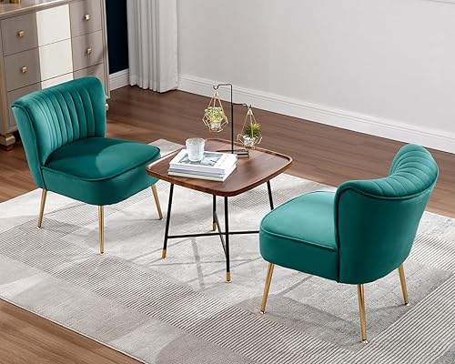 Miniatura 8 de KCC Juego de 2 sillas decorativas modernas tapizadas de terciopelo, sillas de sala de estar de mediados de siglo con patas doradas, cómoda silla sin