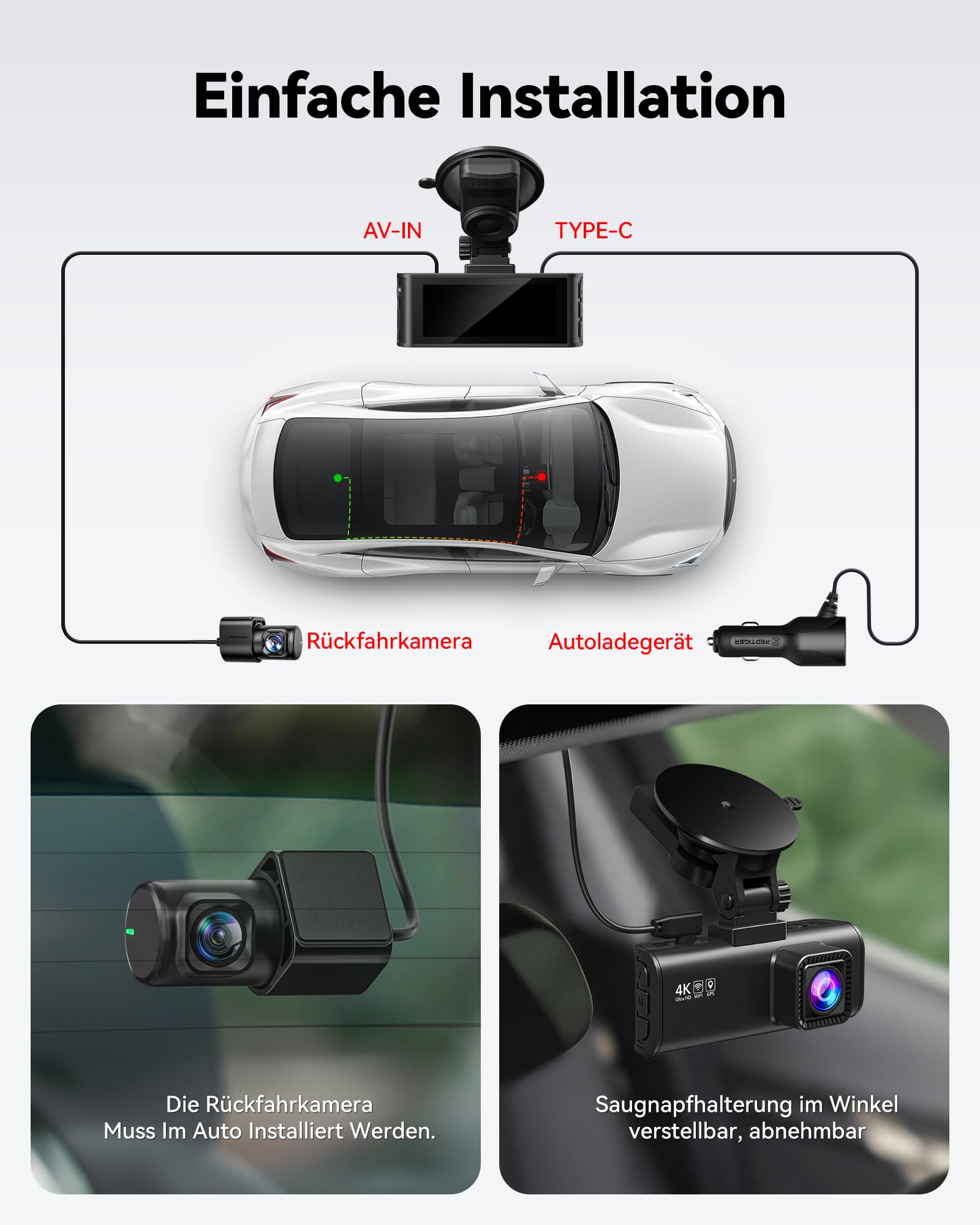 REDTIGER Dashcam Auto Vorne Hinten 4K/2,5K mit STARVIS 2, Dash Cam Auto Kamera 3,18" IPS-Bildschirm, kostenlose 128-GB-Karte,5.8GHz WiFi, GPS, 170°Weitwinkel WDR, Unterstützt 512 GB Max(F7NP)