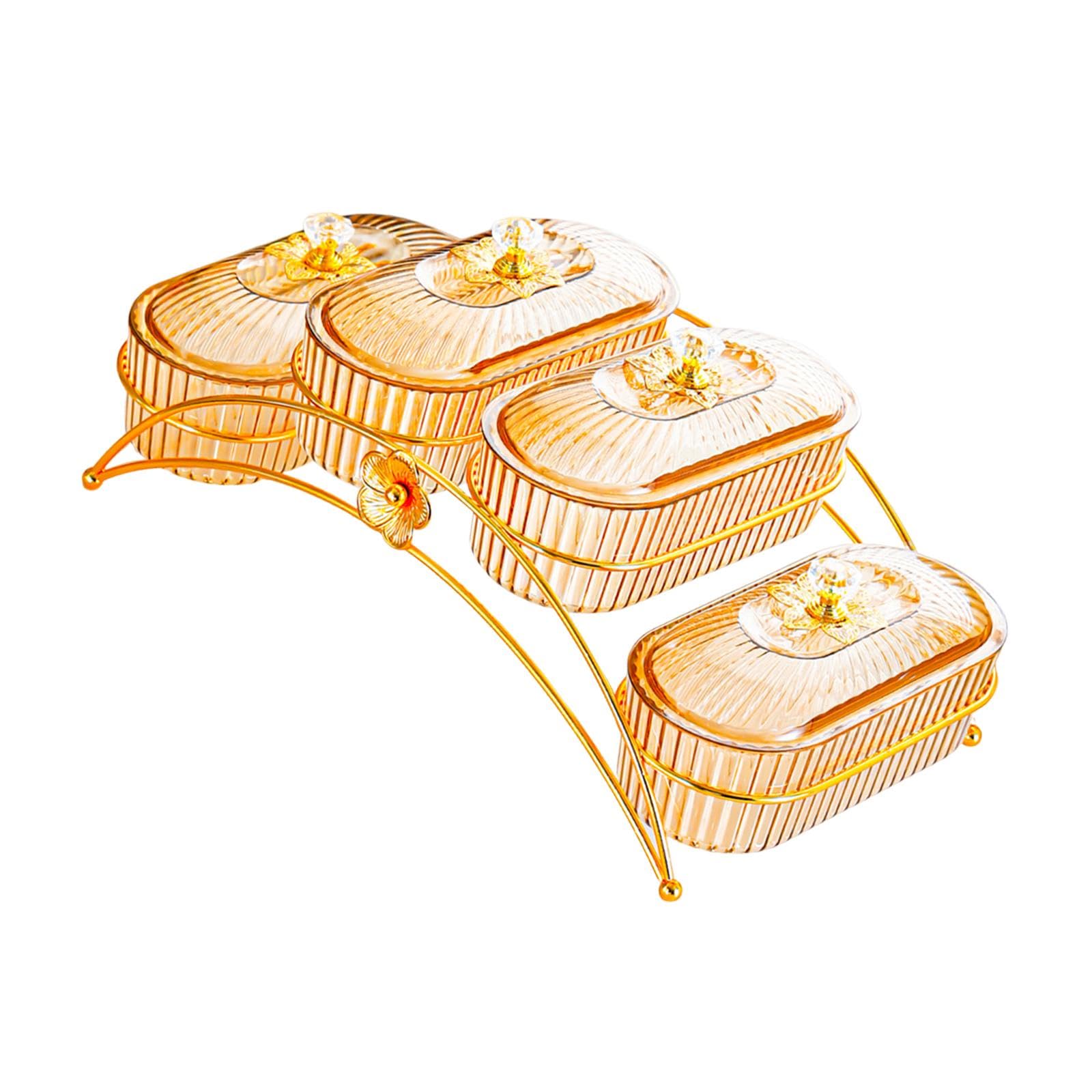 Amagogo Plateau de Noix et Fruits Secs, Plat à Collation avec Couvercle, 4 Grilles Ambre