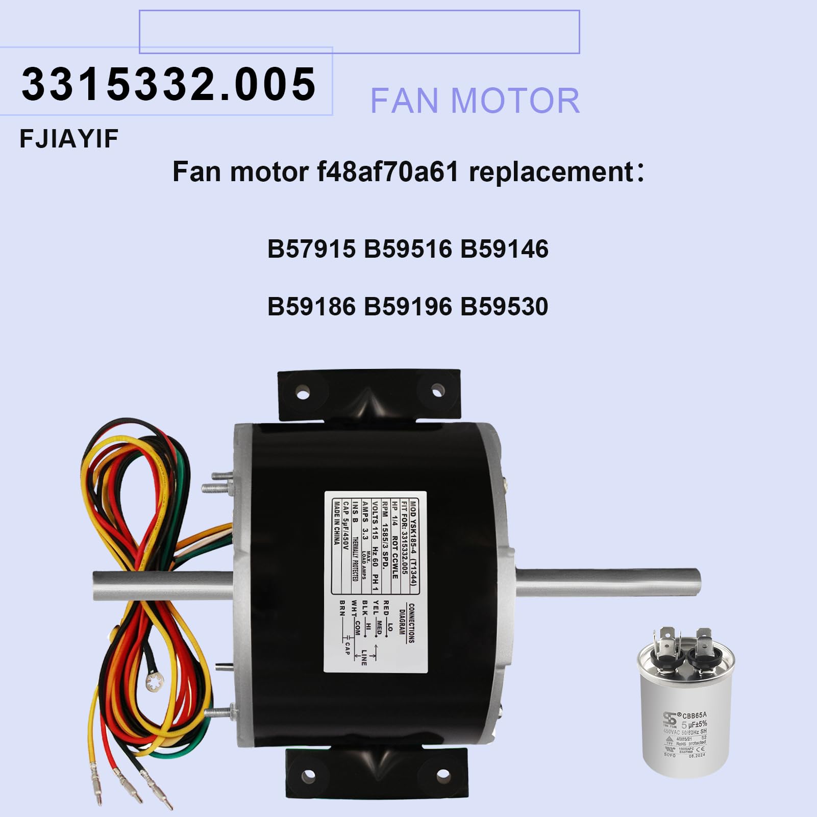 Amazon.com: 3315332.005,F48AF70A61 RV AC Fan Motor Replacement