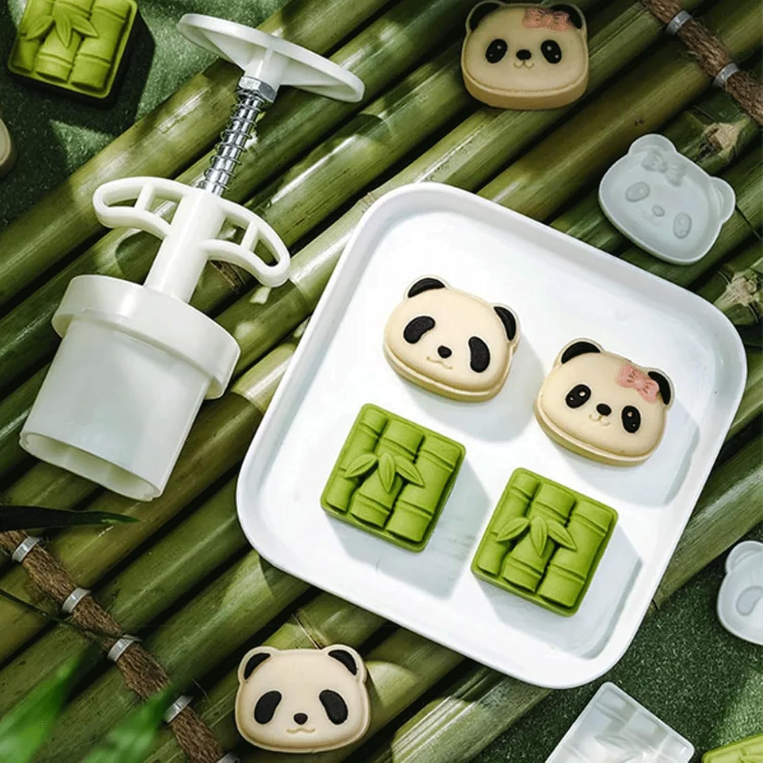 Cookie Mold 1 Set Mid-Autumn Festival Party DIY Hand-Pressed Mold 30g/50g Mooncake Model Panda Bamboo Pattern Mooncake Pastry Mold Cookie Stamps