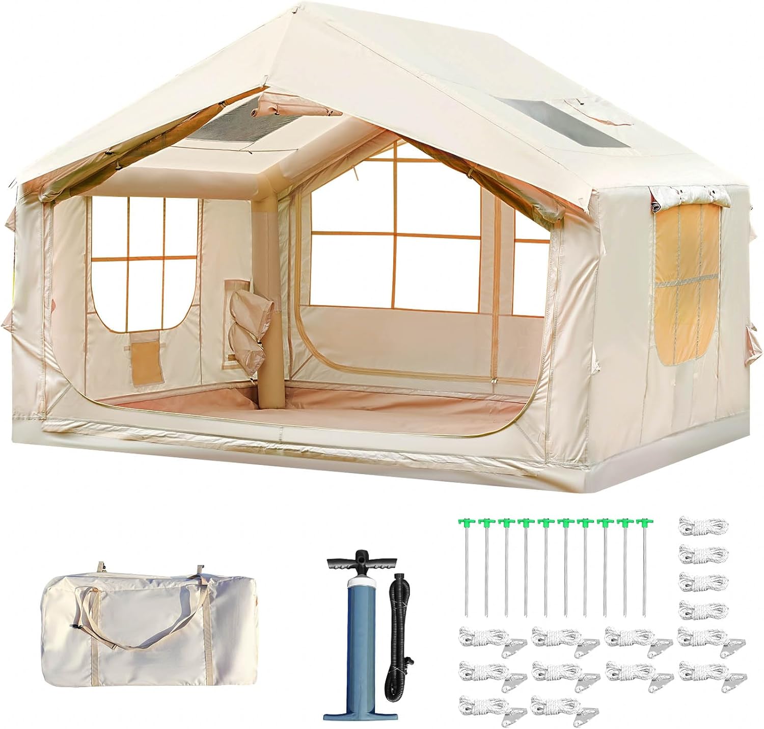 Inflatable Tent for Camping with Pump, 4-6 Person Extra-Space Blow up Tent, 420D Waterproof Oxford Glamping Air for Family, 4 Season Inflatable House