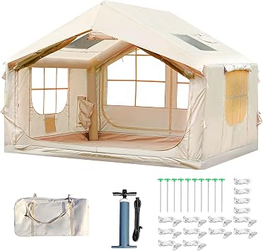 Inflatable Tent with Pump for Camping, 4-6 People, Extra Space, Blow Up Tent, 420D, Waterproof, Oxford Glamping Air, Family Use, 4 Seasons, Inflatable House