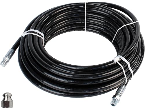 Sewer Jetter Kit 1/4" NPT x 100' Hose & 5.5 Orifice Button Nose Nozzle 4000 PSI