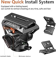 Vista 3 de COMAN Trípode de cámara con cabezal fluido, trípode compacto ligero para cámara con monopie desmontable aleación de aluminio y placa QR para cámara