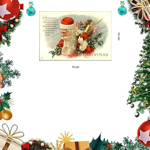 Miniatura 7 de 30 tarjetas de felicitación de Navidad vintage, juego de postales antiguas de Santa y Navidad, saludos navideños retro en blanco para amigos y