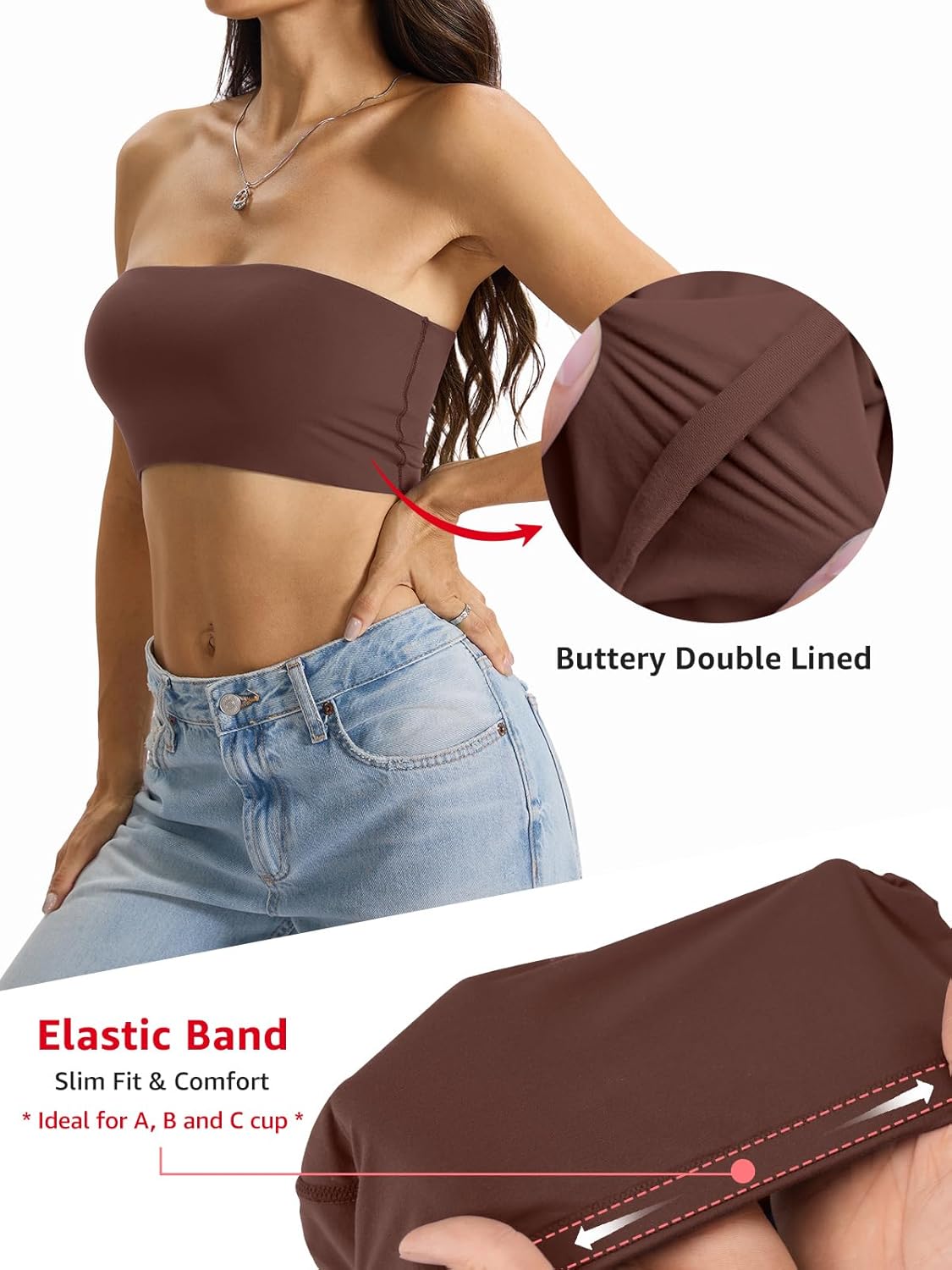 Womens Double Lined Tube Tops Crop Tank Top Non-Padded Strapless Bandeau Shirts Sexy Going Out Tops Summer 2026 - Image 3