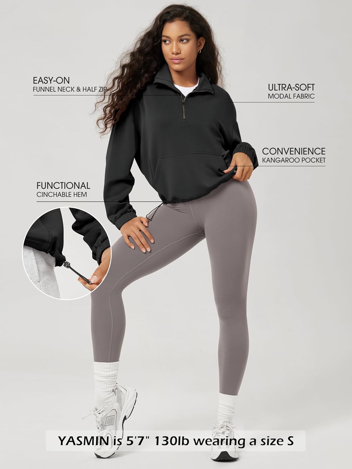 ODODOS Women's Modal Soft Cinchable Sweatshirts Half Zipper Funnel Neck Oversize Pullover with Pockets - Image 4