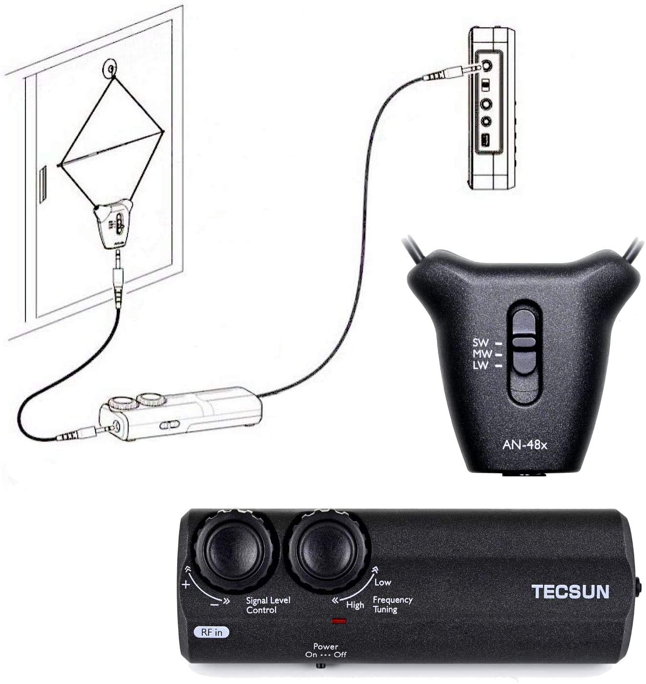 TECSUN AN-48X Antena Loop amplificada portátil 330012