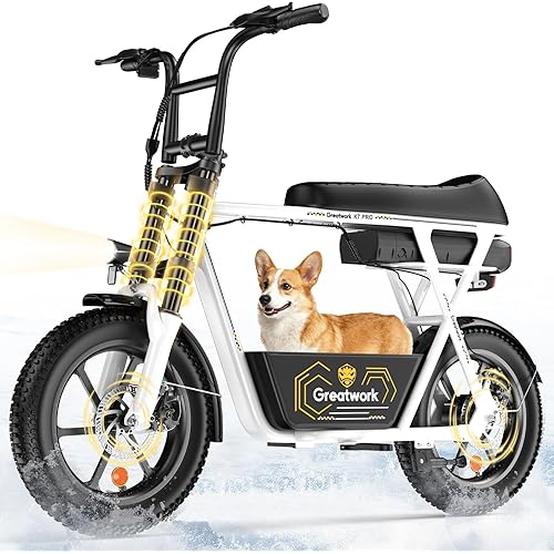 GREATWORK Peak 1200W/1500W Electric Scooter with Seat, 480/720Wh Removable Battery, Max 30/45 Miles Range, 20/25MPH Top Speed, 16x3.0 Fat Tire Motorcycle Style E Scooter for Adults with Basket