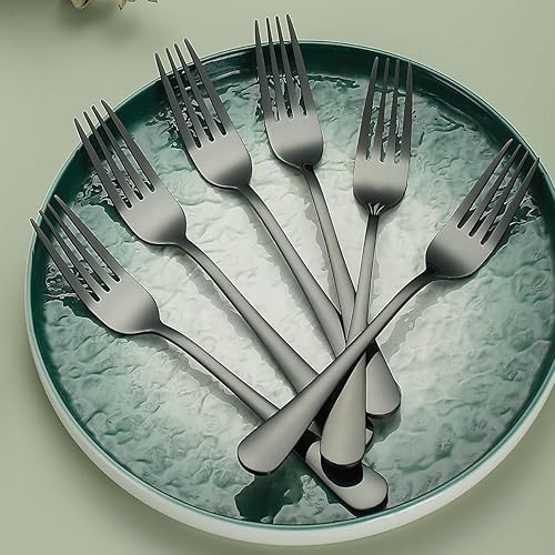 Miniatura 18 de Evanda Tenedor dorado de 12 piezas, tenedores de acero inoxidable chapado en titanio dorado de 8.07 pulgadas, tenedores para pasteles, tenedores