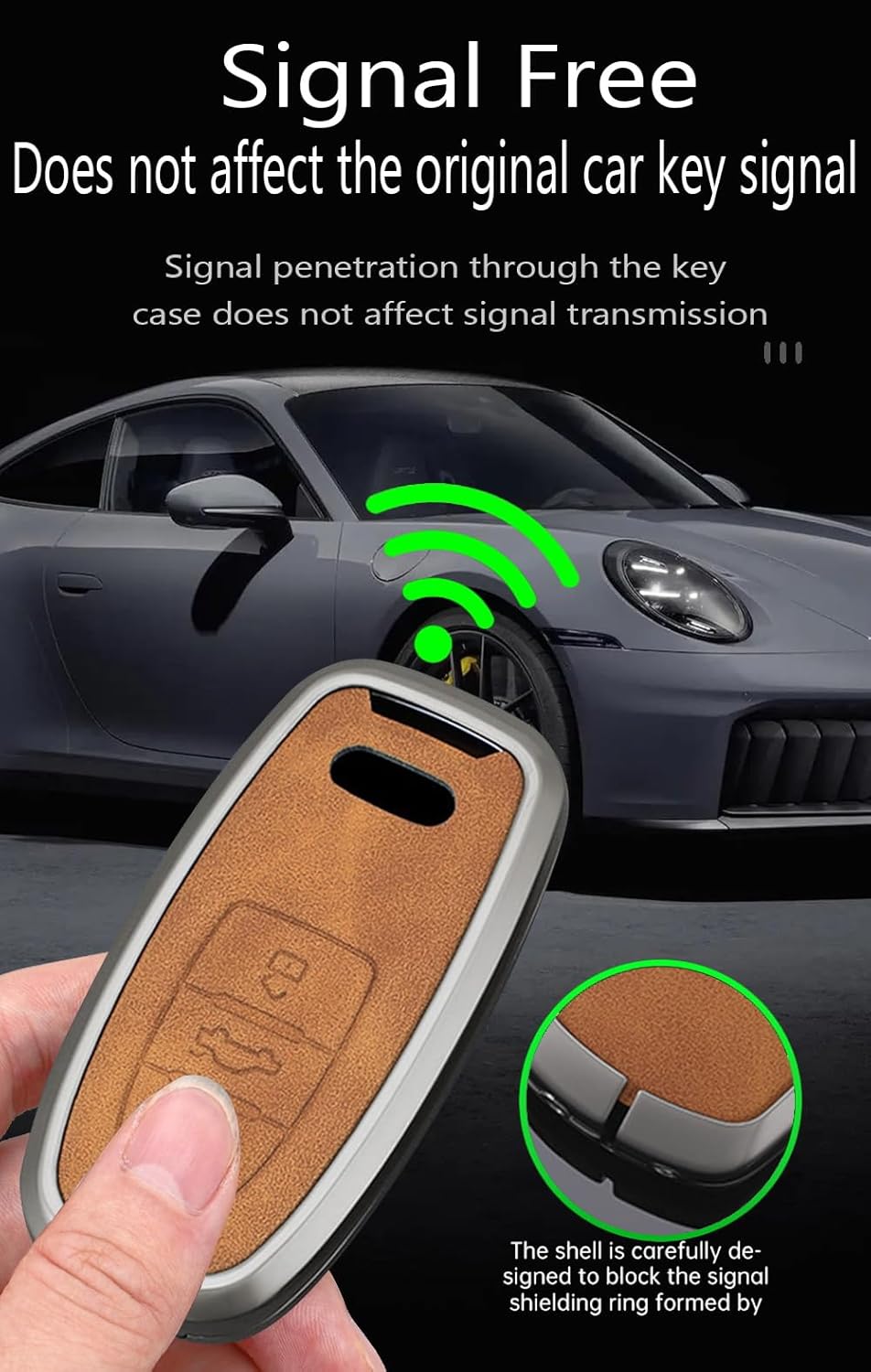 ontto Metal Car Key Shell Case Leather Key Fob Cover Case Fit for Audi 2009-2016 Smart Remote Key Holder Full Protection for A4 S4 A5 S5 A6 S6 A7 S7 A8 S8 Q5 Car Accessories,Brown