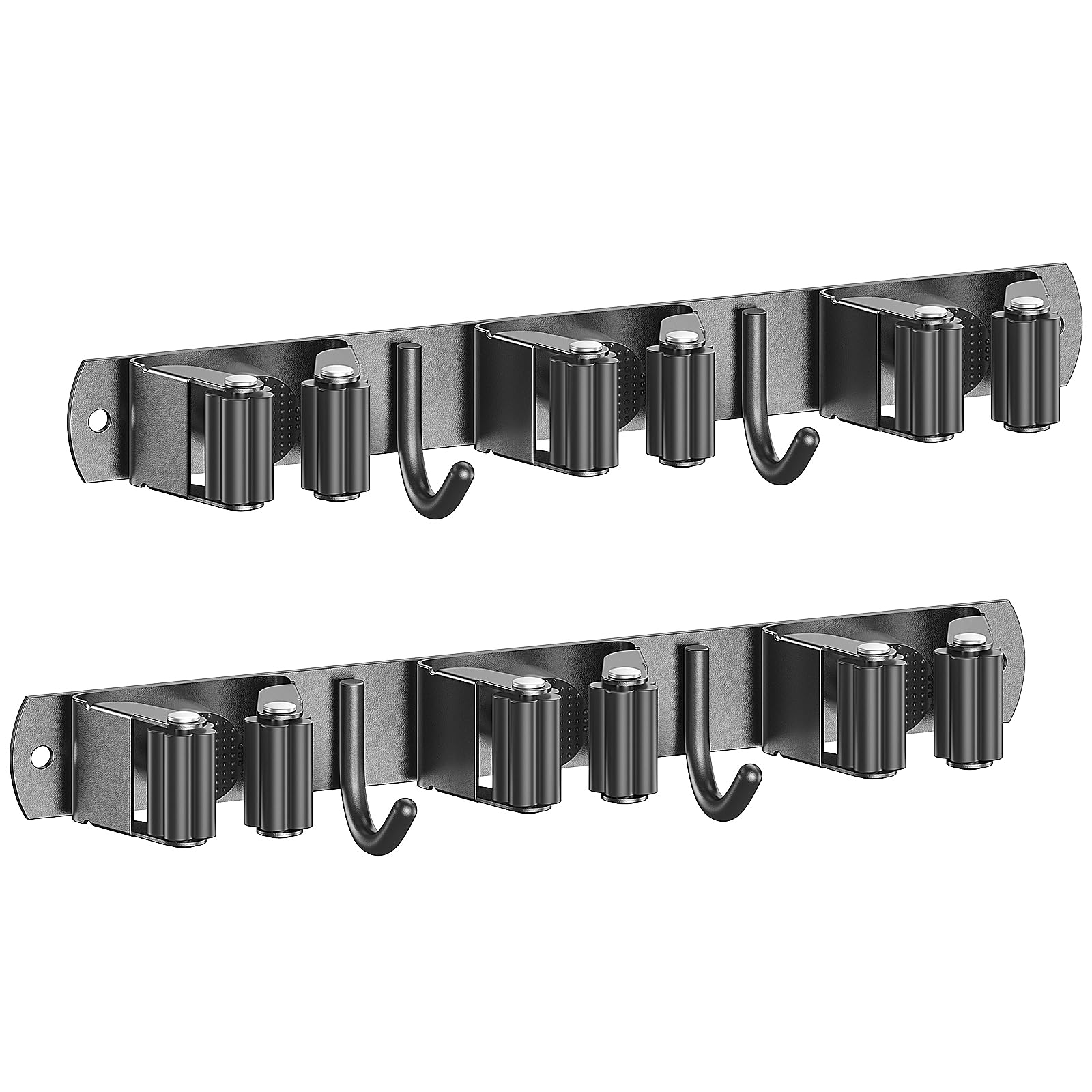 Radikor Colgador Escobas y Fregonas, Soporte Escobas Pared Adhesivo con 3 Soportes y 2 Ganchos, Sujeta Escobas Pared Atornillable, Portaherramientas de Jardín, Soporte para Fregona Escoba, Negros — view 8