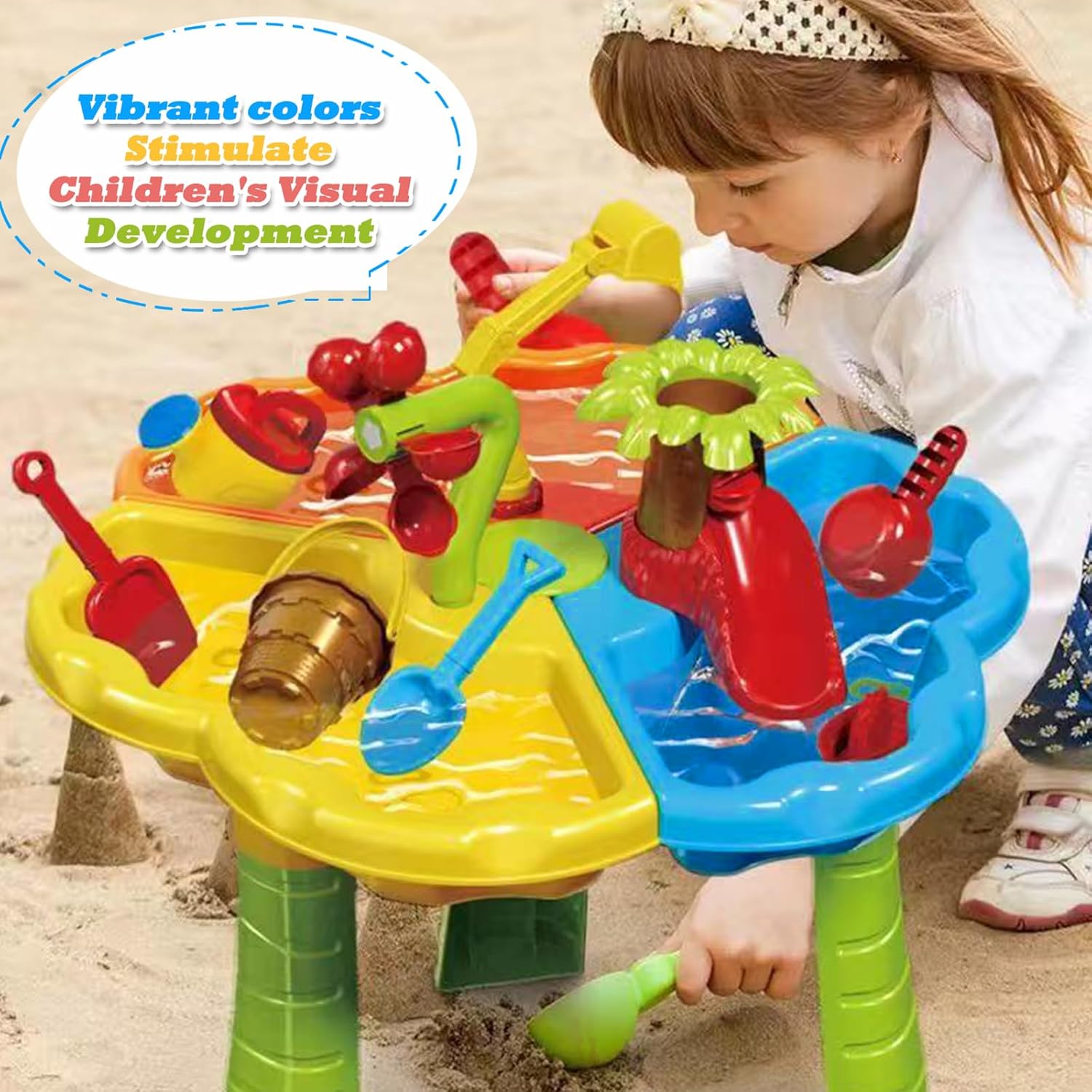 Kids Beach Sand and Water Table with Chair | 3 in 1 Indoor & Outdoor Sensory Toy for Toddler Boys Girls