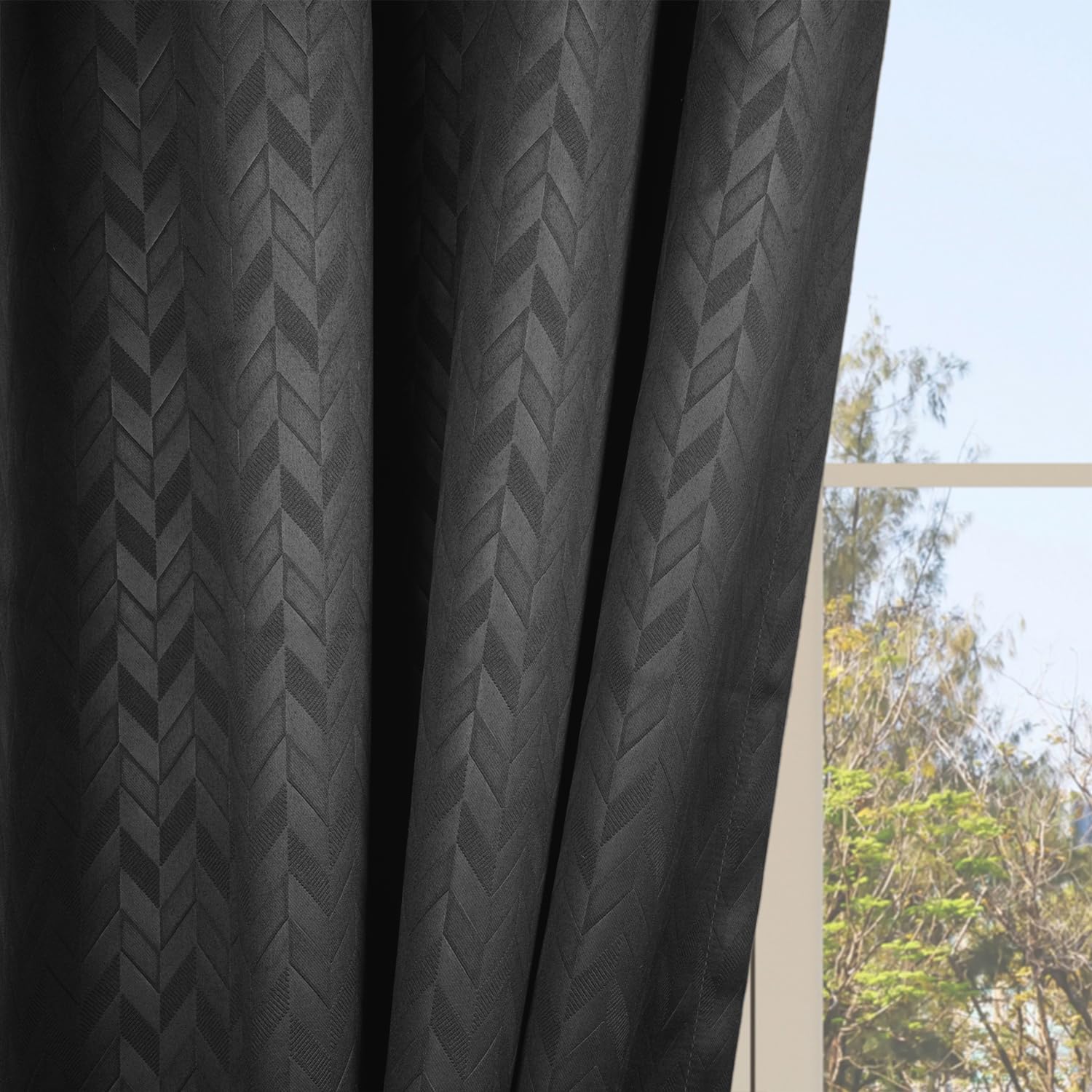 LINENWALAS 100% True Blackout Curtains 5 Feet Long - 1 Panel Curtain, Herringbone Embossed Design Complete Light Block, Thermal Insulated & Noise Reducing Room Darkening Curtains (Steel Grey)