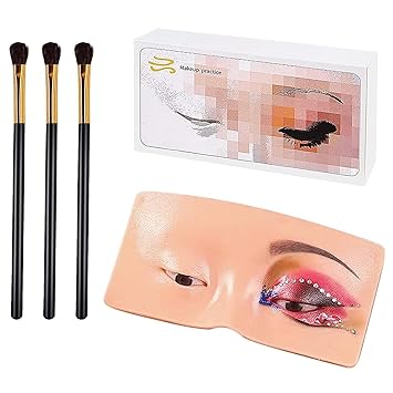 MKSL 4PCS Makeup Practice Face Board, The Perfect Aid to Practicing Makeup, Silicone Face Eyes Makeup Mannequin Eyeshadow Practice Eyes Silicone Eyes for Makeup Practice with 3Pcs Eye Brushes