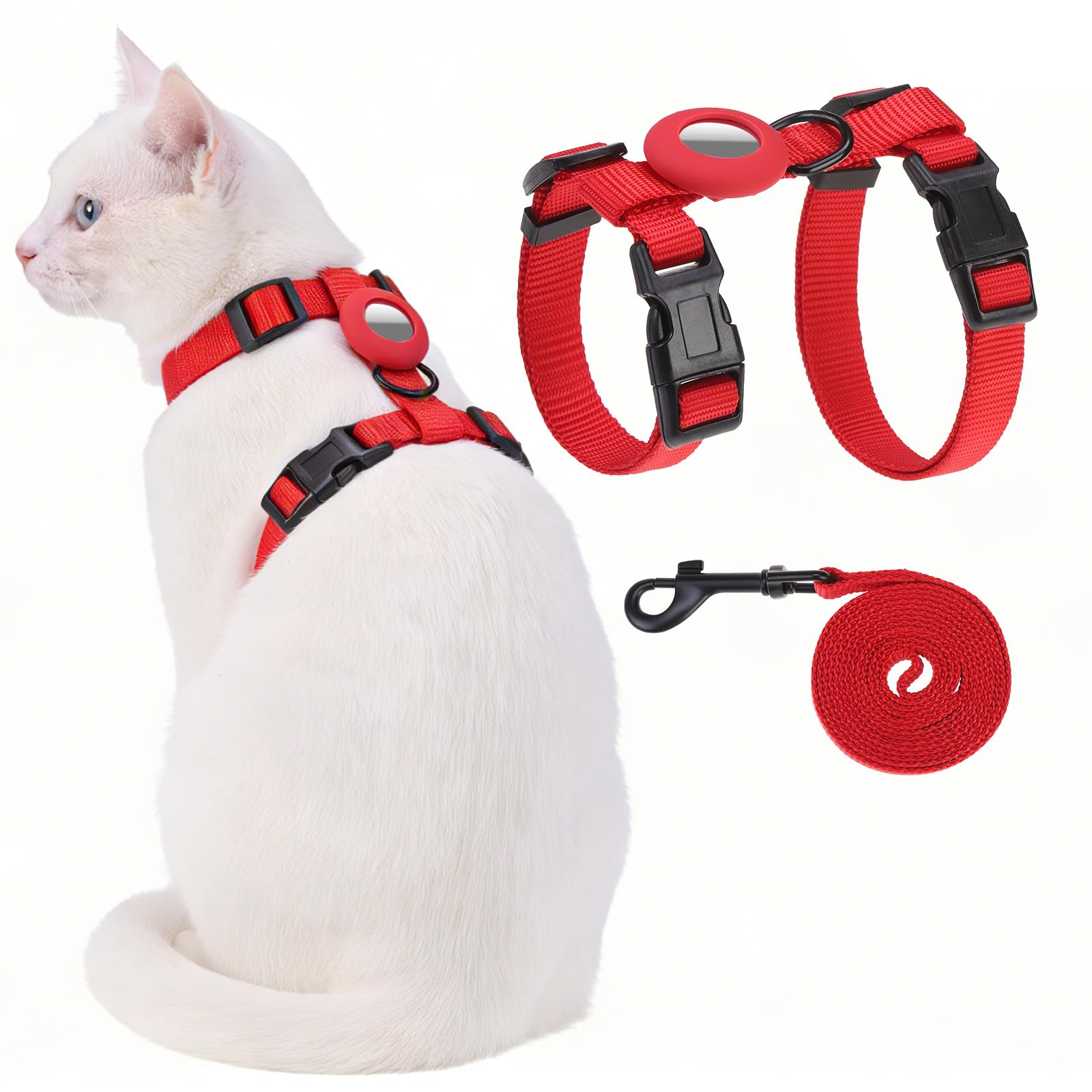 Arnés y correa para gatos con soporte Airtag, chaleco ajustable y ligero para caminar