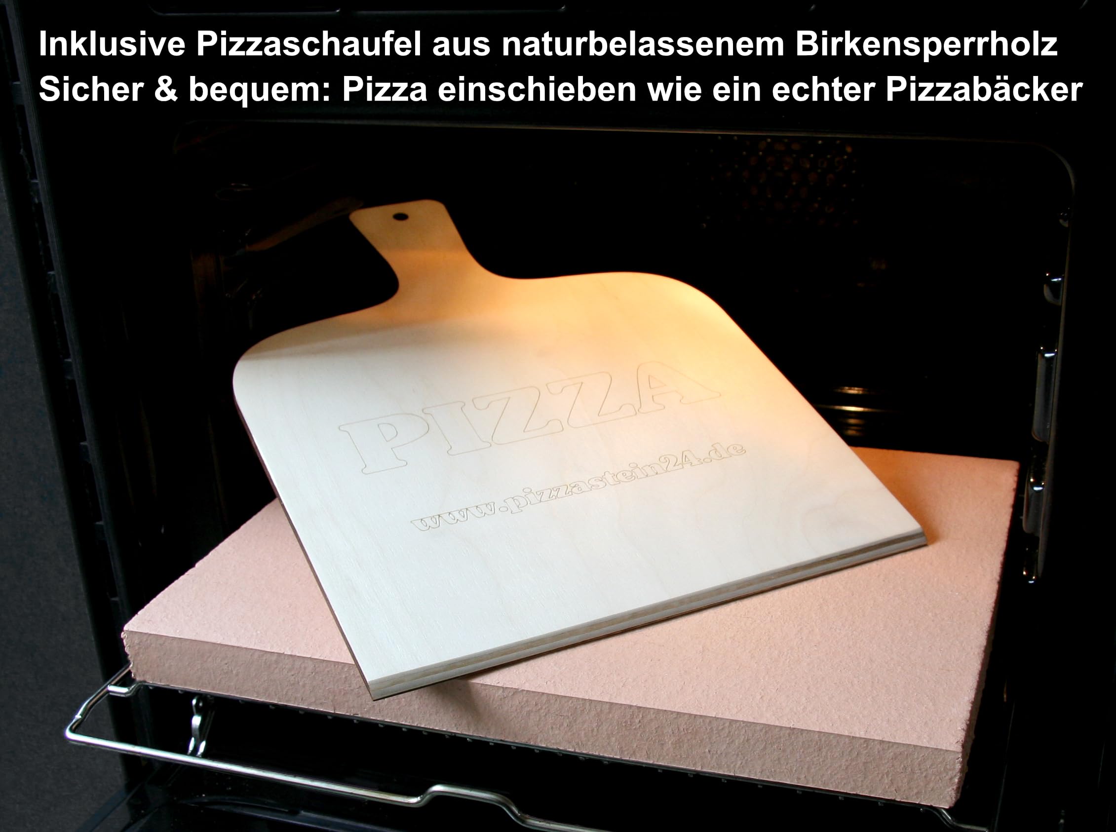 Pizzastein & Brotbackstein 40x30x3cm | Schamotte eckig für Backofen & Grill | Set mit Pizzaschaufel. Extra dicker, lebensmittelechter 3cm Stein für perfekte Hitzespeicherung. Pizza & Brot wie vom Profi