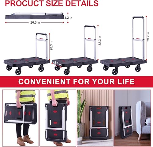 Miniatura 5 de Katsuyoku Carro de mano de plataforma portátil - Carro de mano de transporte de plataforma plegable fácil con capacidad de 330 libras, herramientas