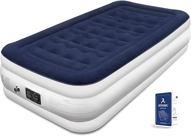 Luxury Air Bed Fold up Blow up Mattress, Single AirBed Self Inflatable Air Mattress with Built-in Pump, Suitable for Guests/Moving Home/Camping, Perfect for Adults & Kids-Lightweight, Premium Flocked
