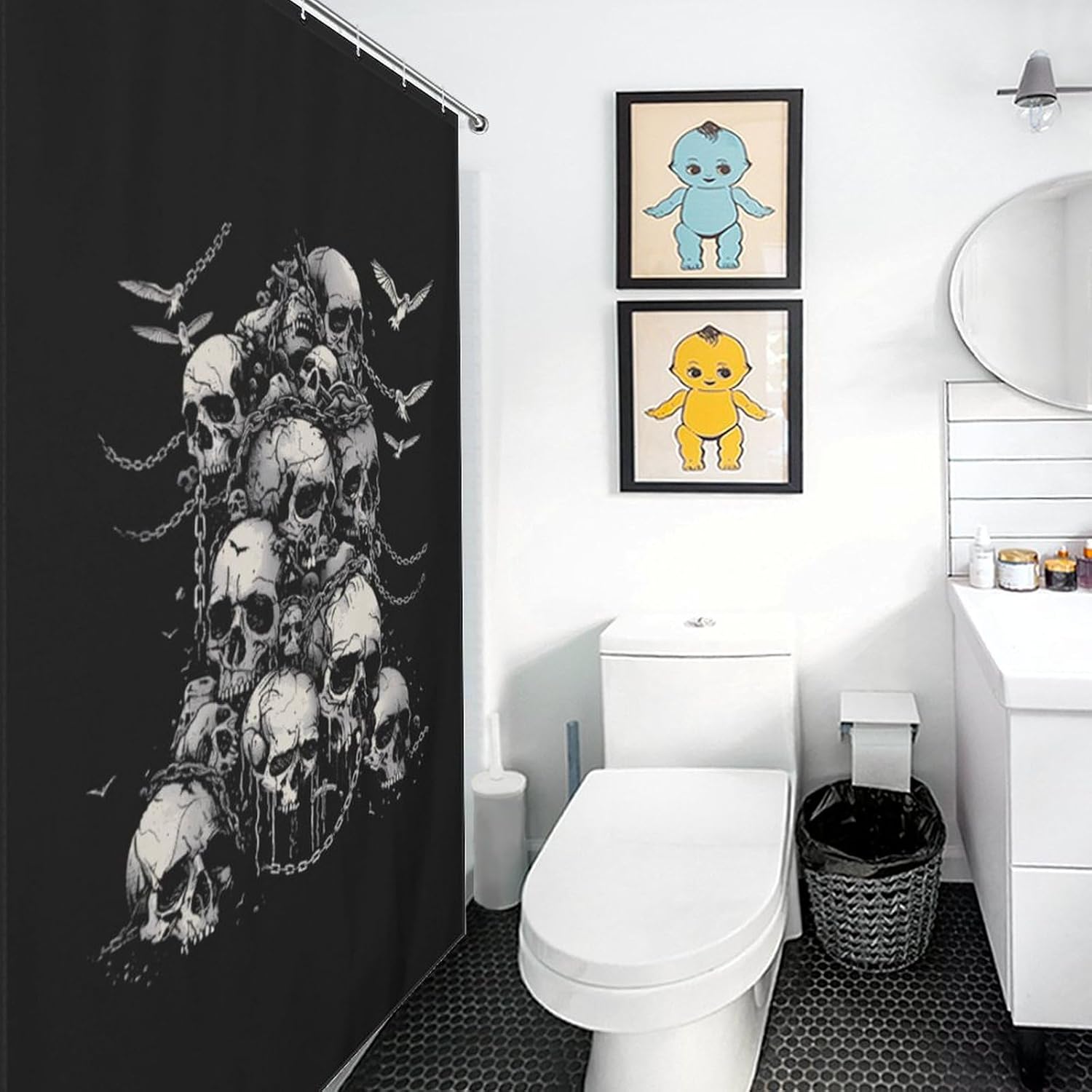 Skulls with Chains Birds Funny Shower Curtains Washable Bath Curtain Liner with Hooks for Bathroom Bath Tubs 48x72Inch（122x183cm）