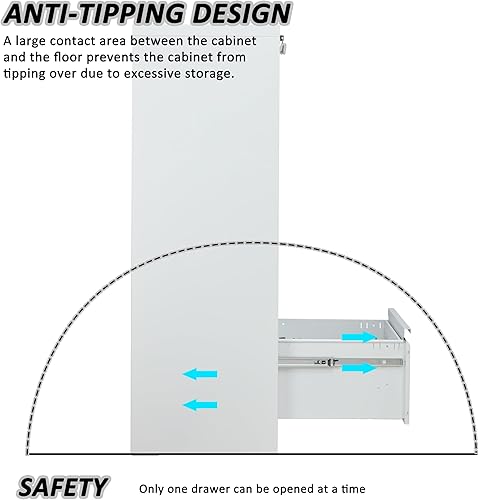 Miniatura 7 de Finnhomy Archivador lateral de 3 cajones con cerradura, archivadores de metal para oficina en casa, gabinete de almacenamiento resistente para