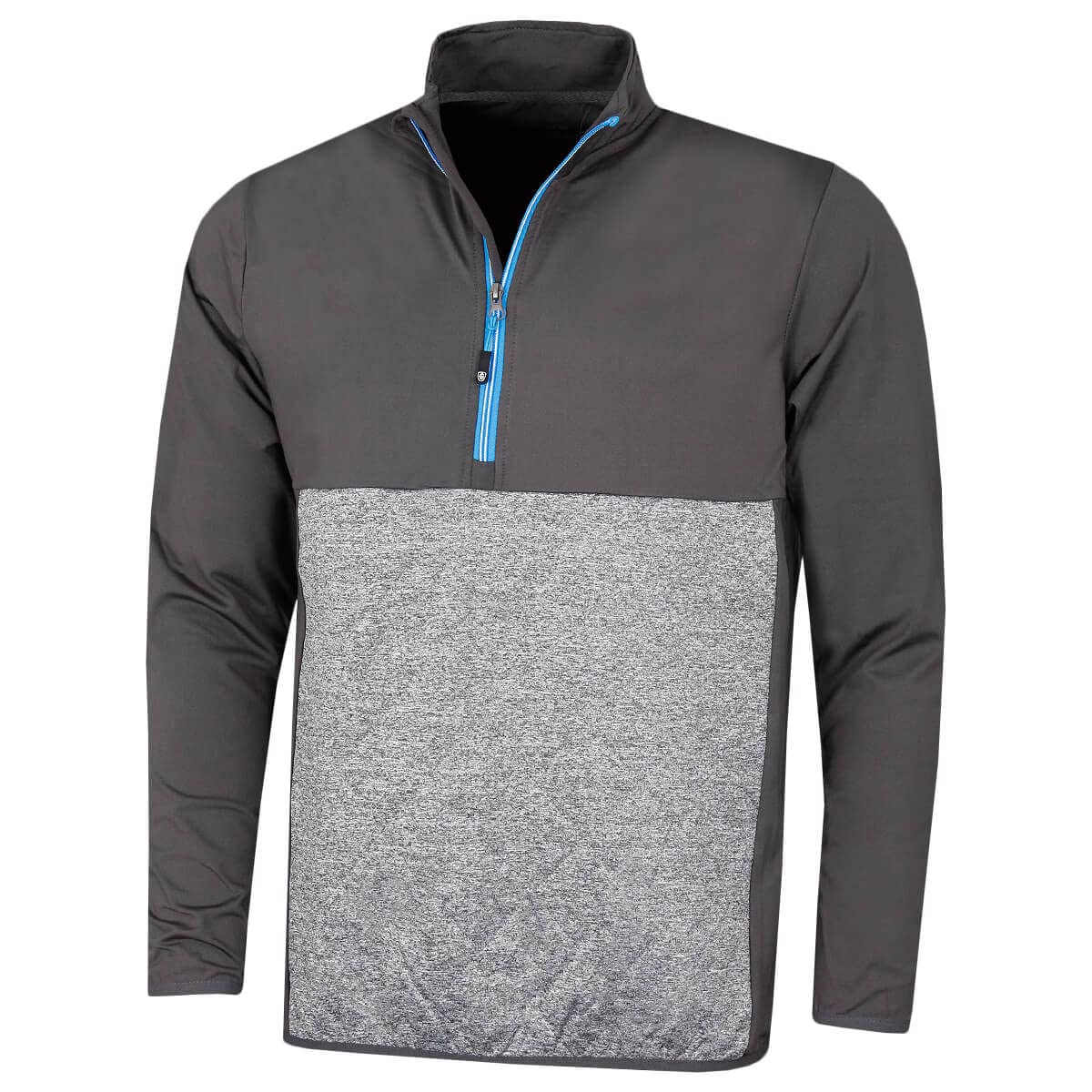 Island Green Men's 1/4 Zip Top Layer with Heat Welded Padded Yoke Sweater, Charcoal/Grey Marl, Medium