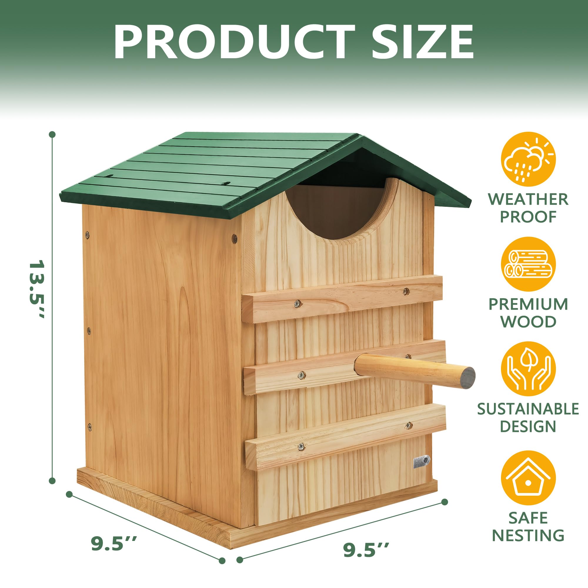 Prolee Screech - Casa de búho hecha a mano de 14 x 10 pulgadas con diseño de soporte para pájaros, caja de búho 100% madera de cedro con tornillos de montaje, fácil montaje necesario