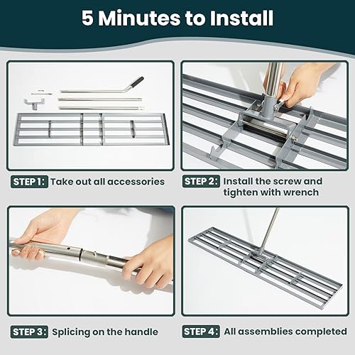 Miniatura 7 de Dremmt Rastrillo nivelador de césped de 30 pulgadas, (grado profesional) herramienta niveladora de césped con mango de acero inoxidable rastrillo