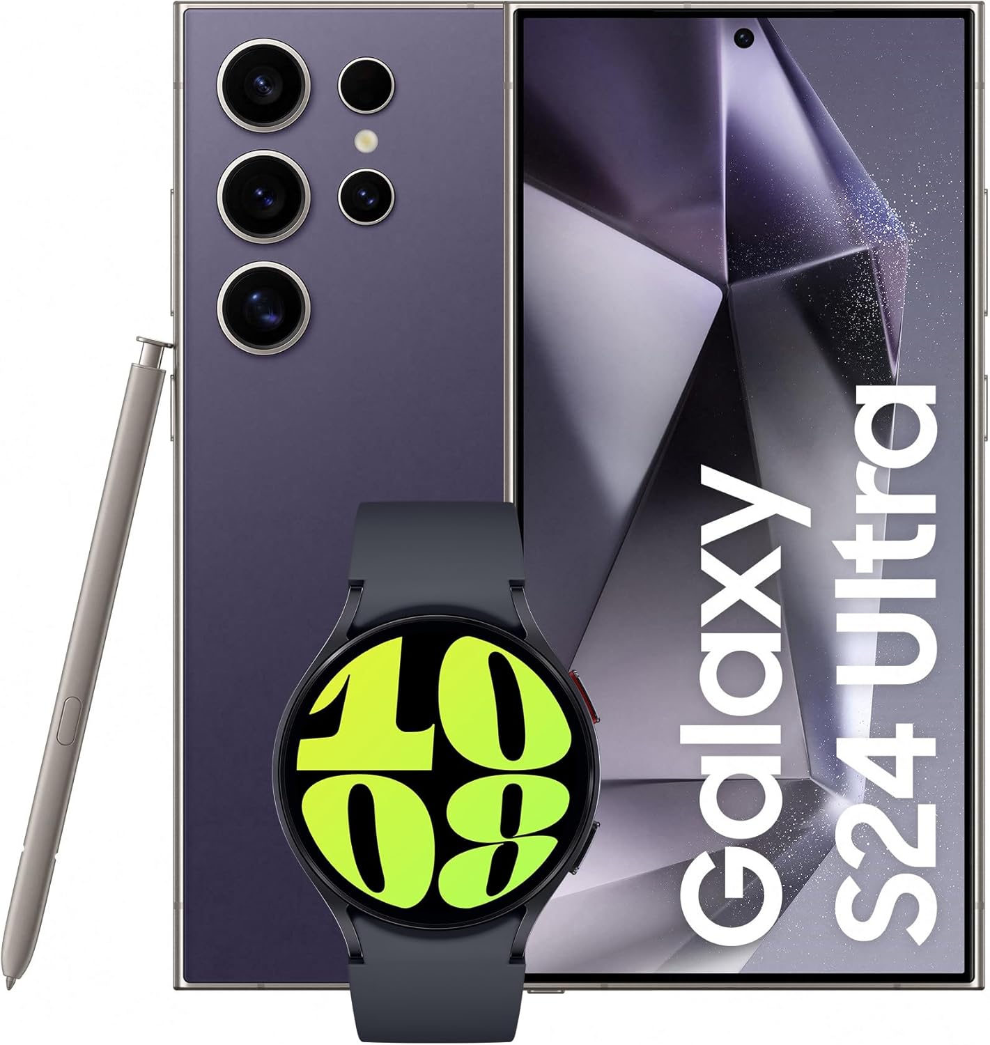 Samsung Galaxy S24 Ultra, AI Android Smartphone, 12GB RAM, 512GB Storage, 200MP Camera, S Pen, Titanium Violet, 3 Year Manufacturer Extended Warranty with Watch6 Smart Watch, BT, 44mm (UK Version) Samsung Galaxy S24 Ultra, AI Android Smartphone, 12GB RAM, 512GB Storage, 200MP Camera, S Pen, Titanium Violet, 3 Year Manufacturer Extended Warranty with Watch6 Smart Watch, BT, 44mm (UK Version)