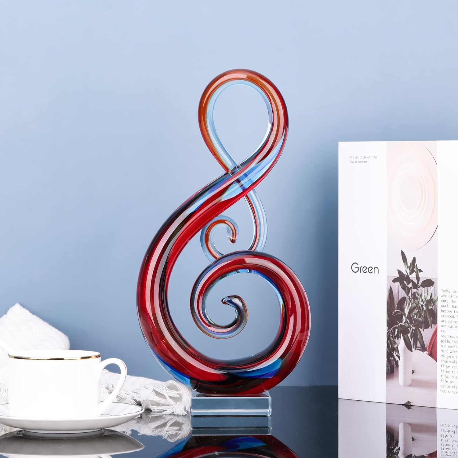 XMGZQ Multicolor Murano Glass Sculptures and Statues,Glass Music Note Statues, Hand-Blown Red Blue Glass Decor Art Modern Decorations for Coffee Tables,Offices,Room Decorations and Accessories Gift - Image 4
