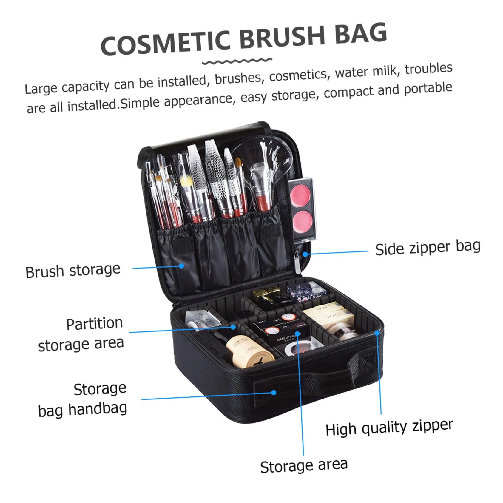 FRCOLOR 1pezzi Borsa Da Viaggio Per Cosmetici e Articoli Da Toeletta Organizer Portatile Per Beauty Case Maniglia e Design Auto-stante Resistente All Acqua Nero