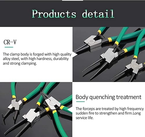 Miniatura 5 de Juego de 4 alicates de anillo a presión, juego de alicates de anillo de presión internosexternos de 7 pulgadas, alicates externosinternos