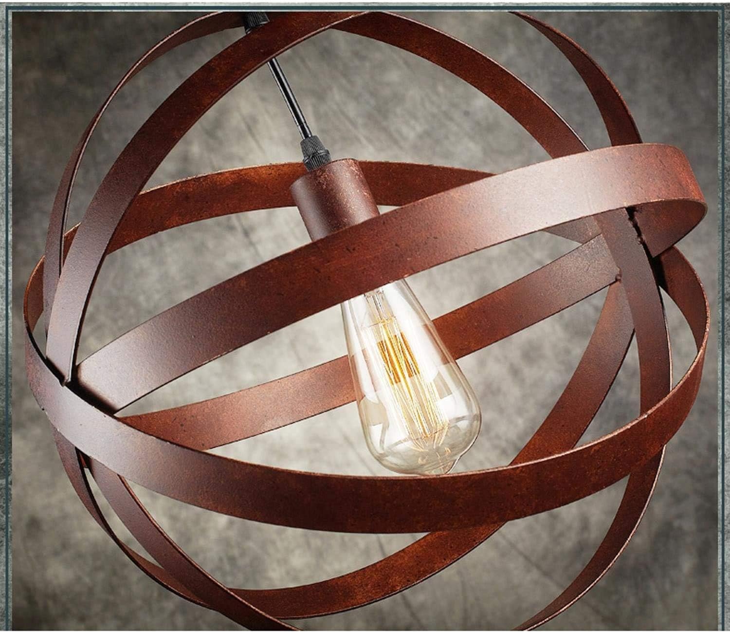 Iron Ring Pendant Lights Coffee Garment Aisle Balcony Bedroom Decorative Iron Retro Rust-Colored Round Earth Chandelier
