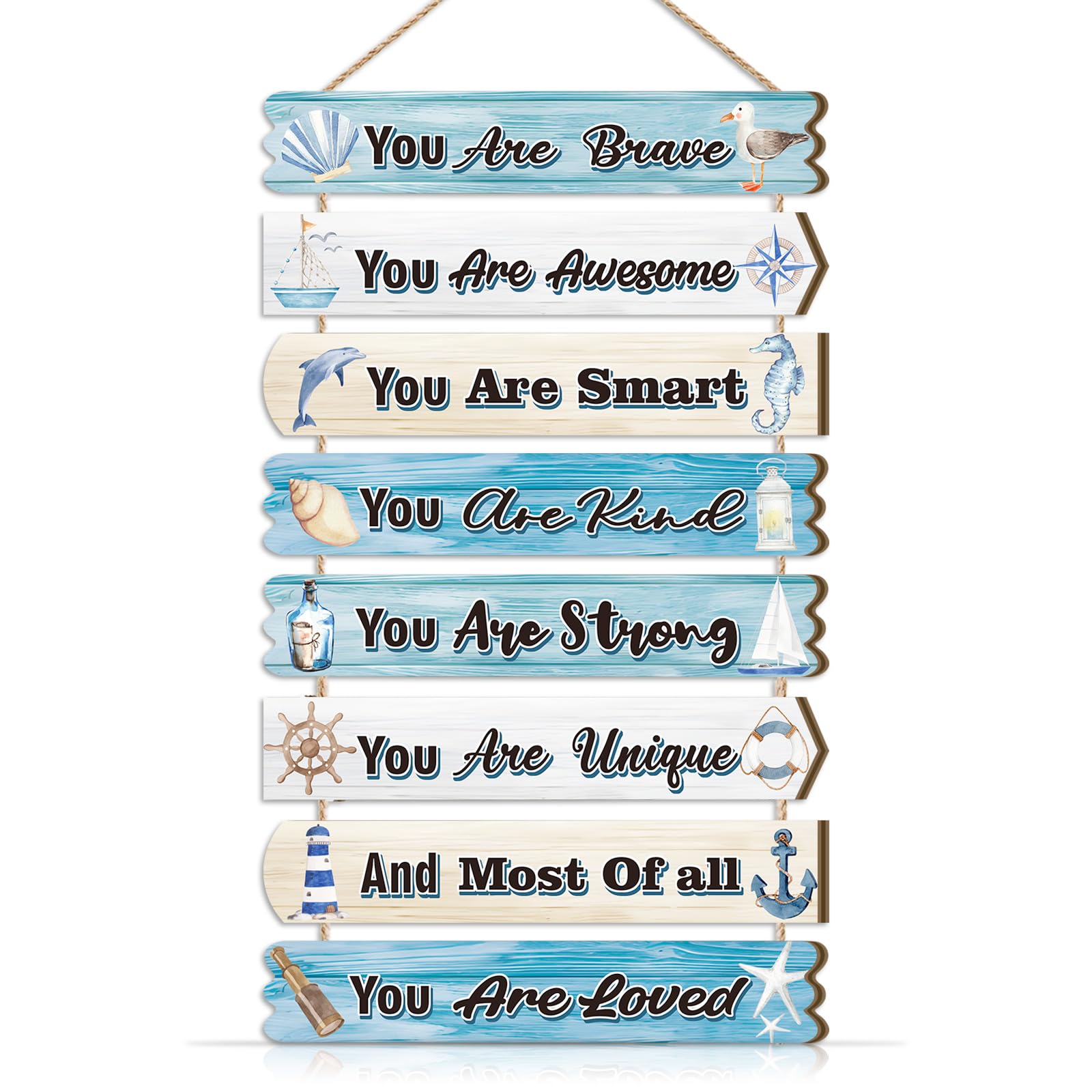 ANHUIB Inspirational Quotes Wall Art Coastal Themed Wall Art for Kids You Are Brave Positive Affirmations Wooden Hanging Plaque You Are Loved Wooden Sign for Kids Bedroom Nursery Classroom Home Decor