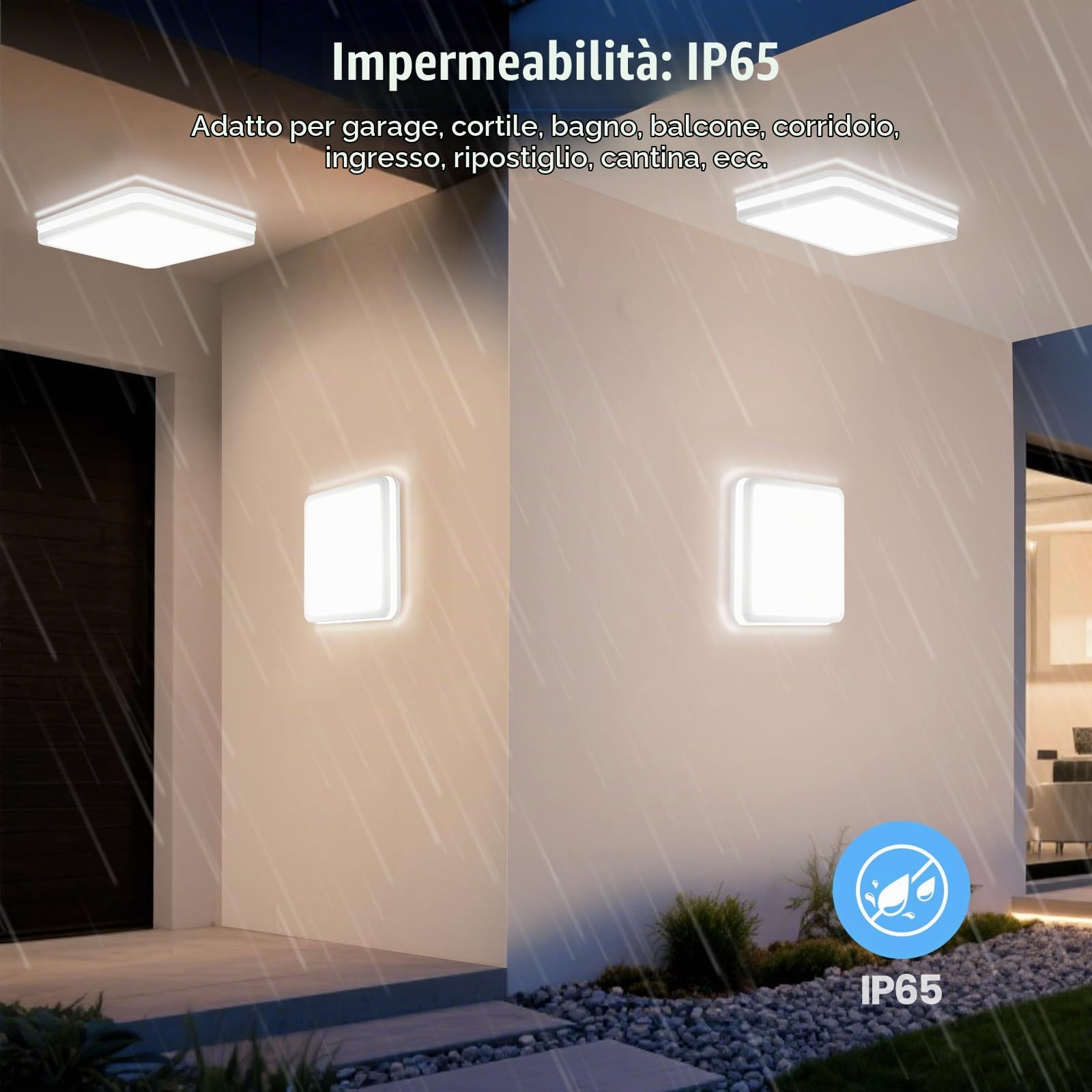 LEZOE Plafoniera LED con sensore di movimento IP65 impermeabile, 30W 4500lm 150(Lm/W) lampada da soffitto con sensore 3000K/4000K/6500K Ideale per bagno, garage, corridoio, balcone 26x26x6cm Bianco