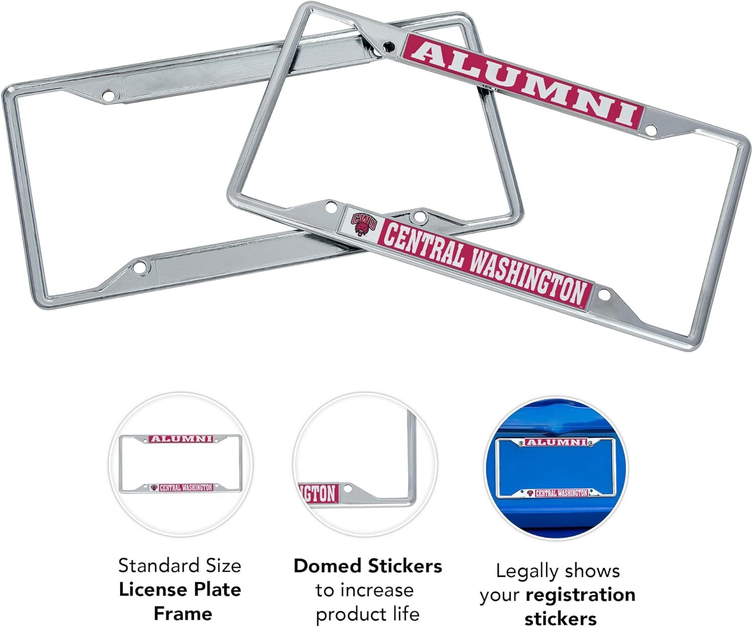 Desert Cactus Central Washington University Car Accessories Metal License Plate Frame for Front or Rear of Car (Alumni 2 Pack)