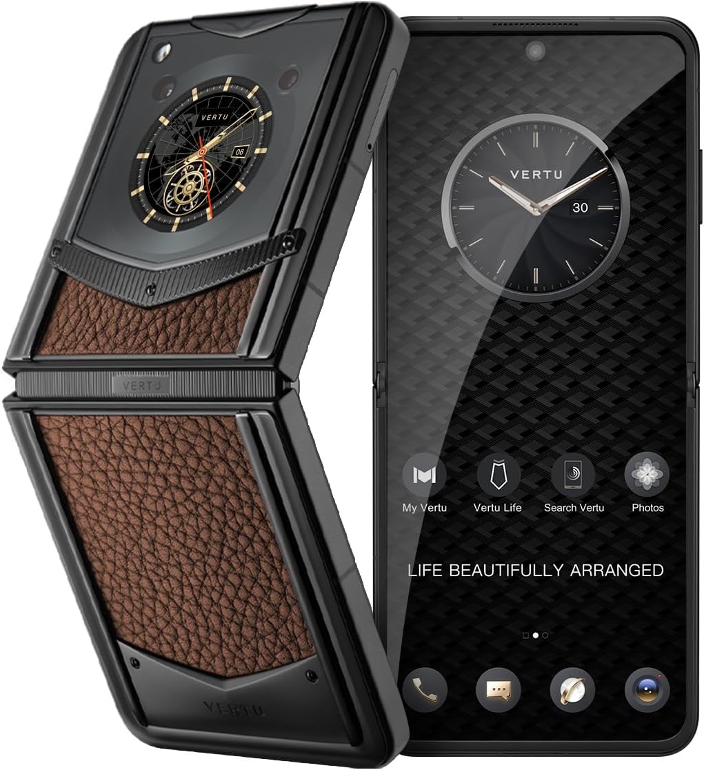 Vertu IRONFLIP Calf Skin Flip Cell Phone, Unlocked Android 5G Smartphone, Foldable Design, One-Hand Control, 50MP Camera, 12G+512G, Dual SIM, 6.9" 120Hz OLED, 65W Fast Charge (Caramel Brown)