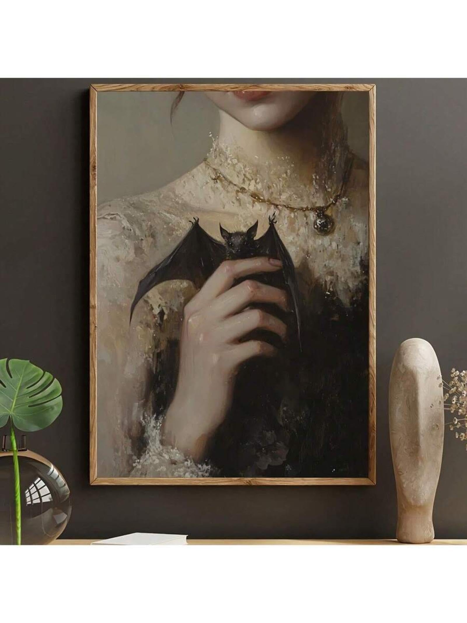 lianyibo 1 sztuka vintage ciemny gotycki nietoperz dziewczyna trzymająca nietoperza obraz na płótnie sztuka ścienna do salonu wystrój sypialni 60 x 90 cm bez ramki