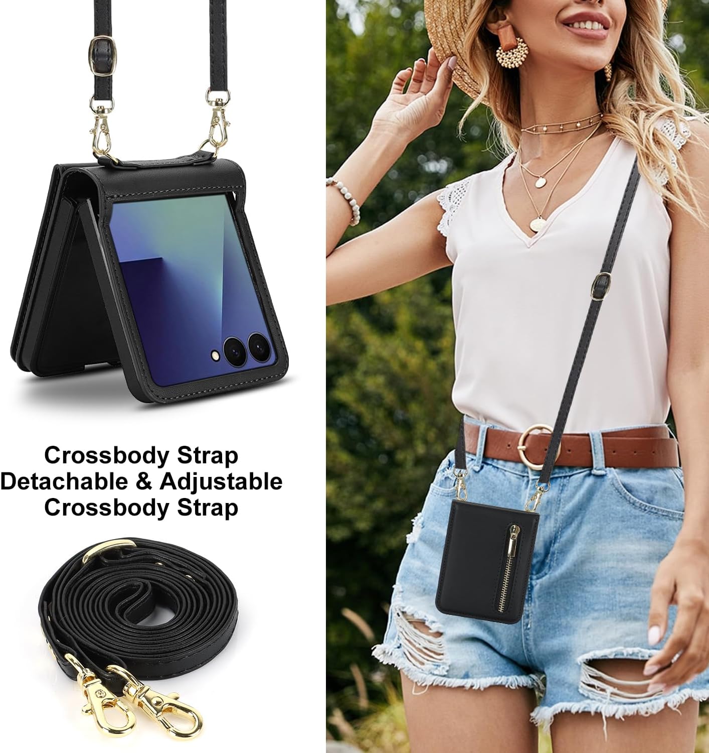 for Samsung Galaxy Z Flip 8 Wallet Case Card Slots Crossbody Strap