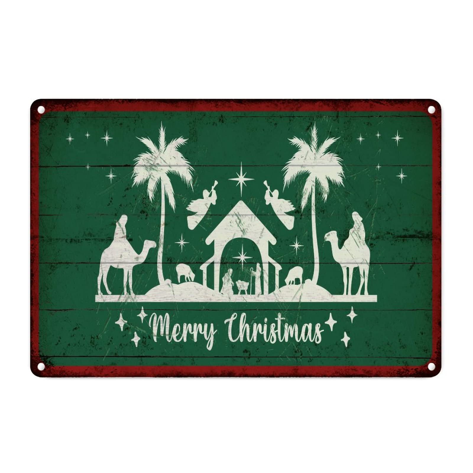 Crèche de Noël verte sur plaque en métal vintage pour raviver vos souvenirs d'enfance