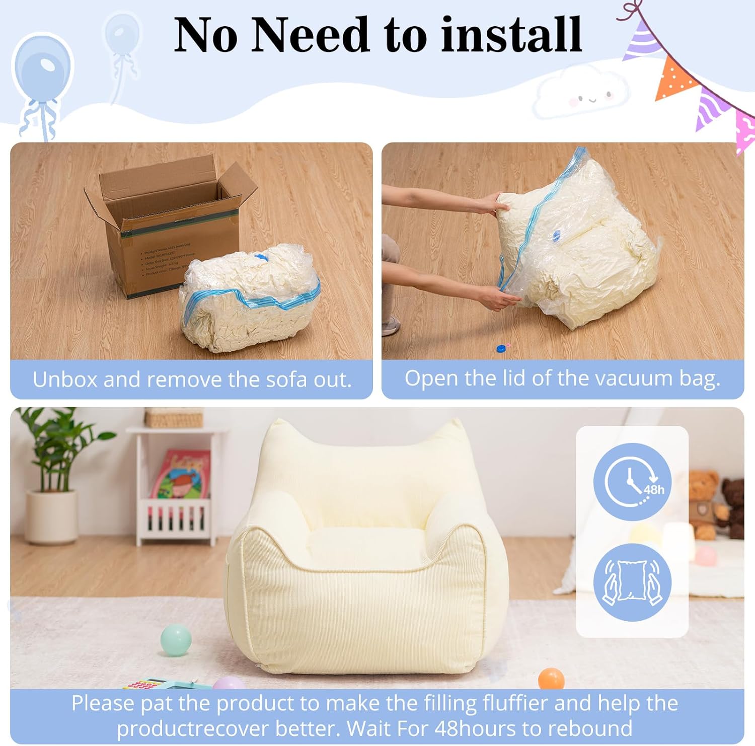 HOMMPA Kids Bean Bag Chair Toddler Boy and Girl Seat Memory Foam Sofa Corduroy Fabric Bean Bag Chairs for Playroom, Living Room, Bedroom,Beige
