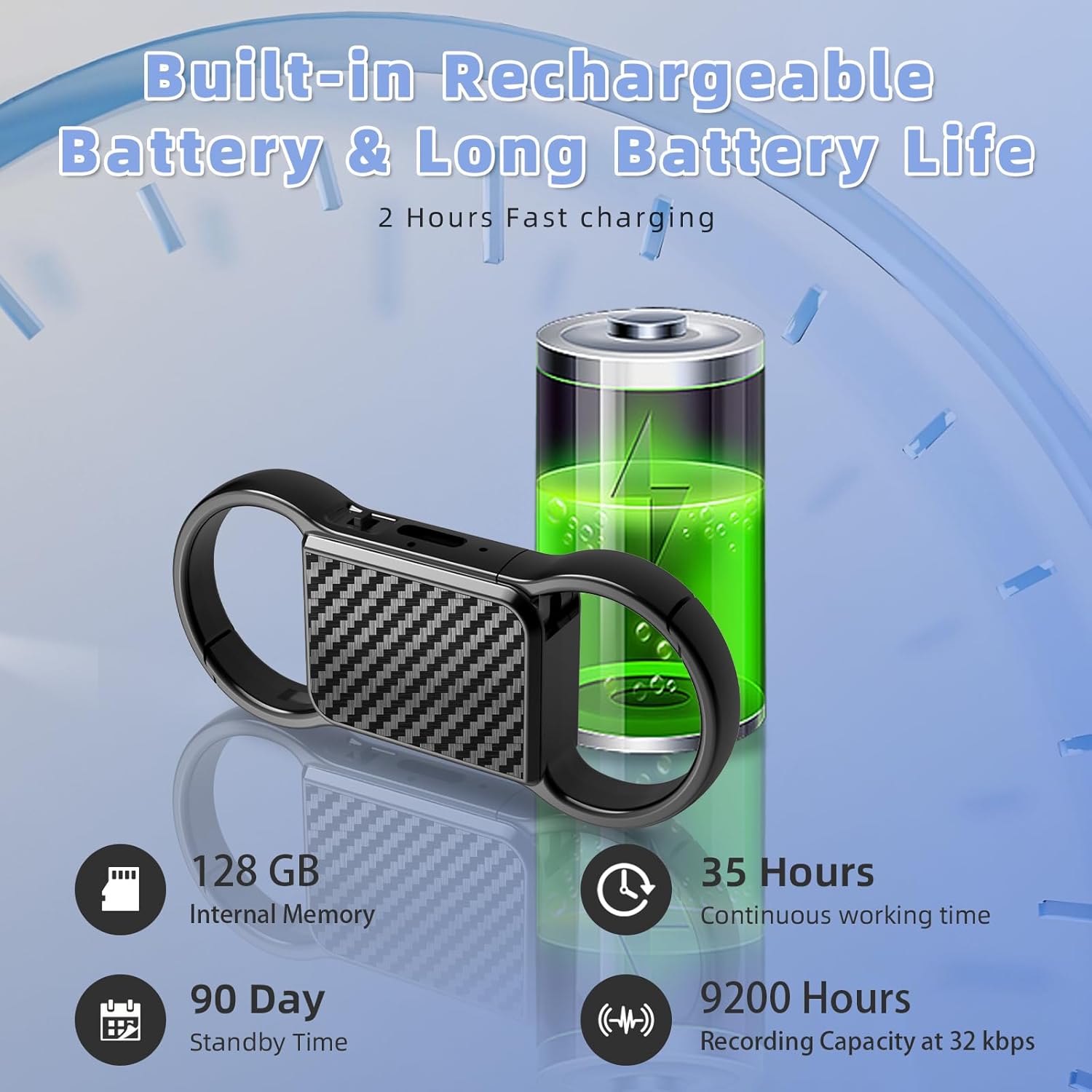 128GB Keychain Voice Recorder,Audio Recording Device with Triple Noise Reduction,Voice Activated Recorder 9200 Hours Capacity,HD Playback for Lectures,Meetings,Interviews