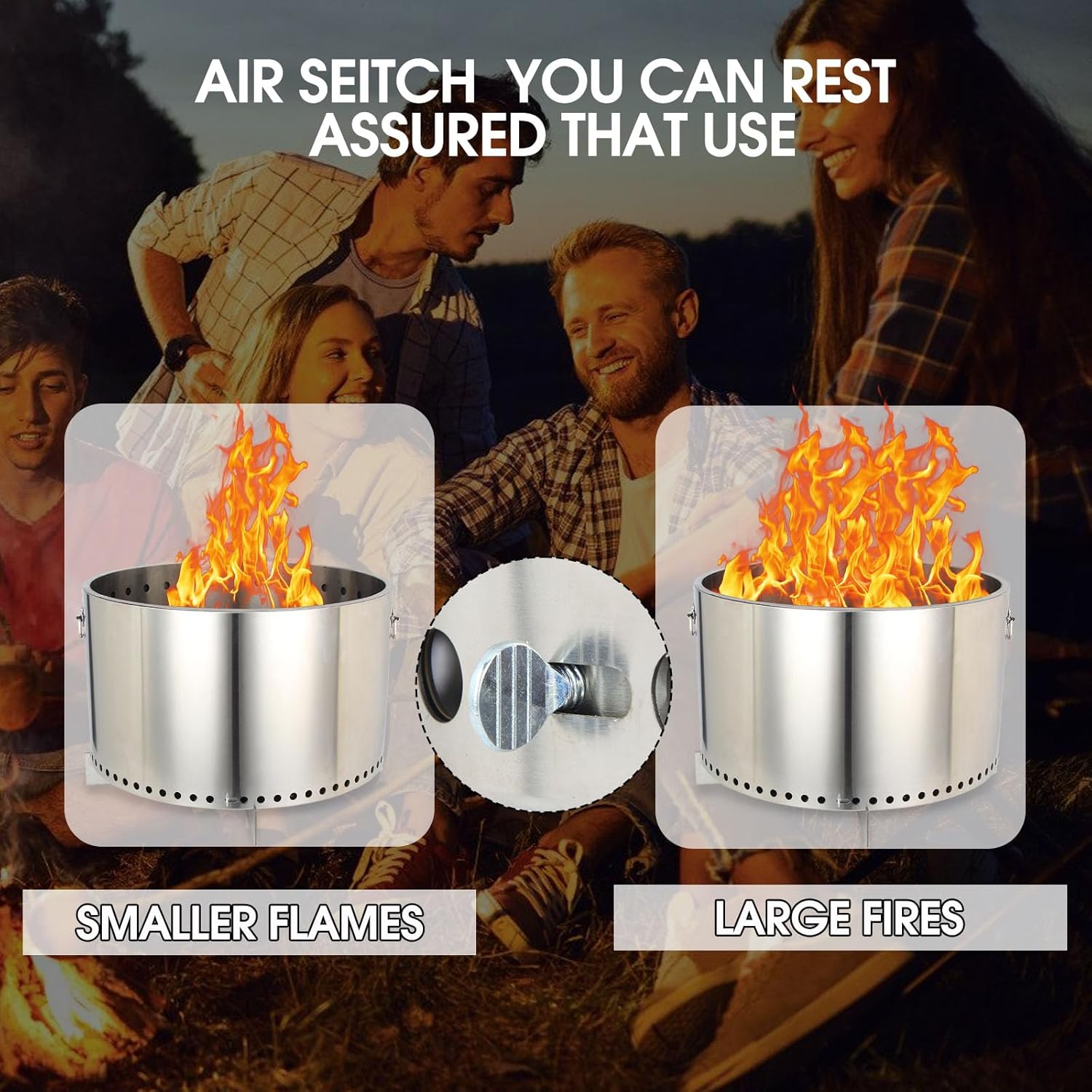 27" Smokeless Fire Pit, Wood Burning Camping Stove with Removable Stand & Ash Pan, Smokeless Stove with Handle, Portable Outdoor Bonfire Fire Bowl, Suitable for Camping, Courtyard and Beach
