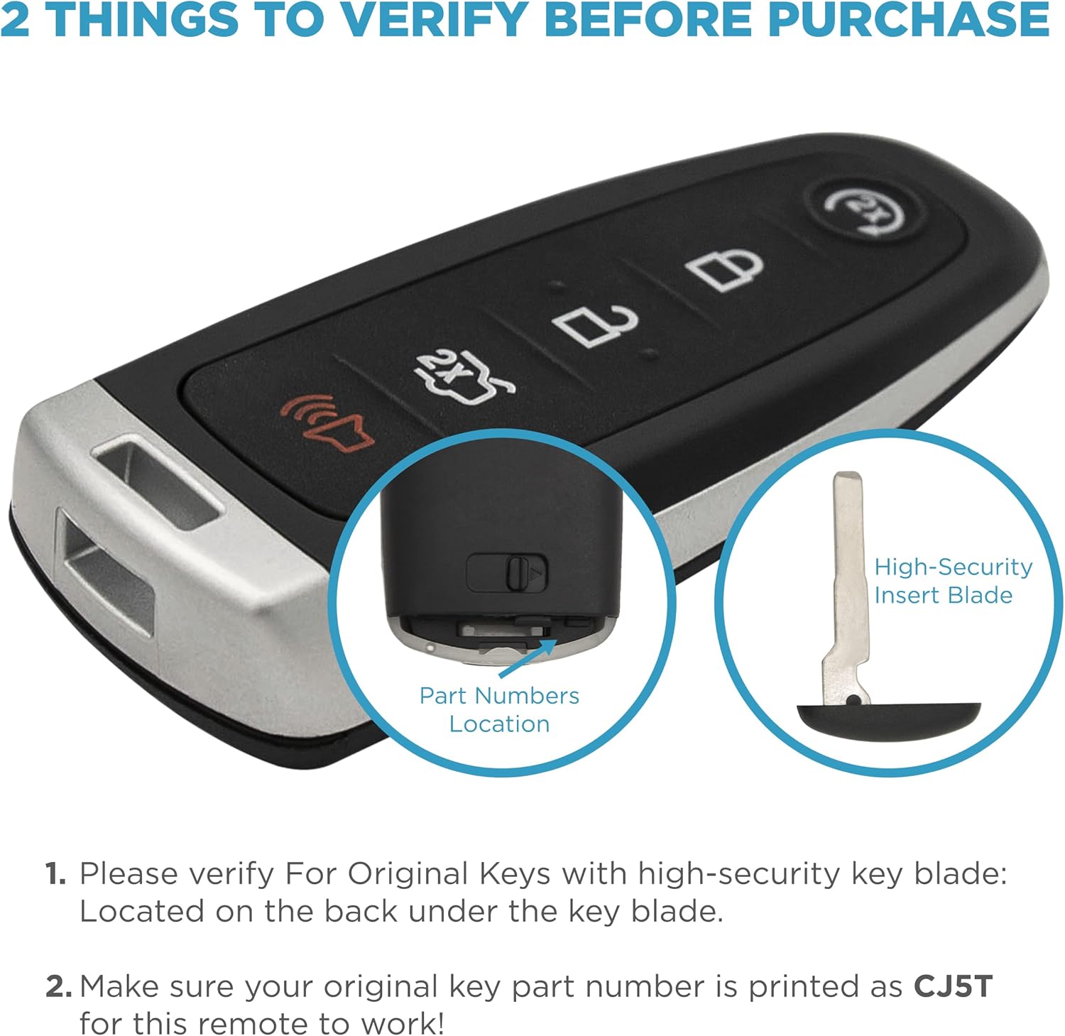 Keyless2Go Replacement for 5 Button Proximity Smart Key Ford M3N5WY8609 164-R7995