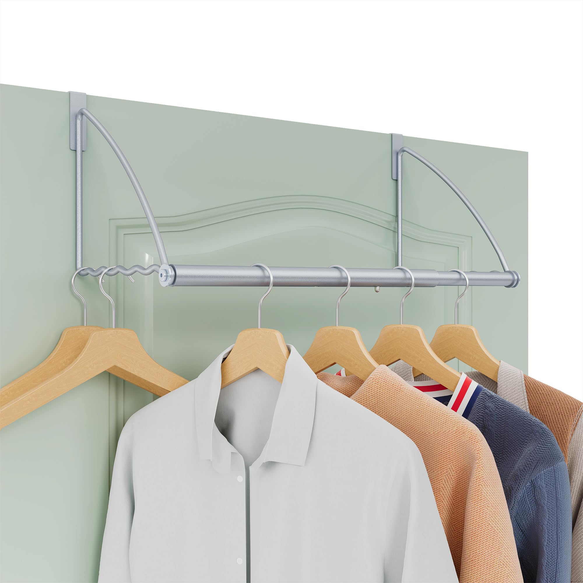 Tajsoon Over The Door Hanger Expandable & Adjustable, Over The Door Hooks for Hanging Towel & Coat, Door Rack Hanger for Bathroom, Bedroom, Washroom, Fits Doors up to 1¾”, Metal, Silver