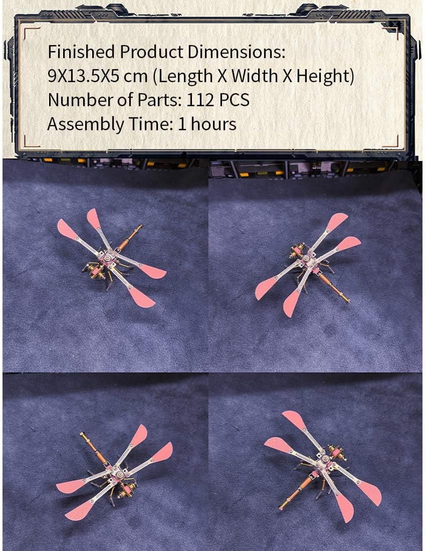 3D Metal Puzzle Dragonfly Model, Steampunk Mechanical Insect Jigsaw Puzzles Assembly Kits, Home Decor Xmas Gifts for Adults and Teens (112PCS)